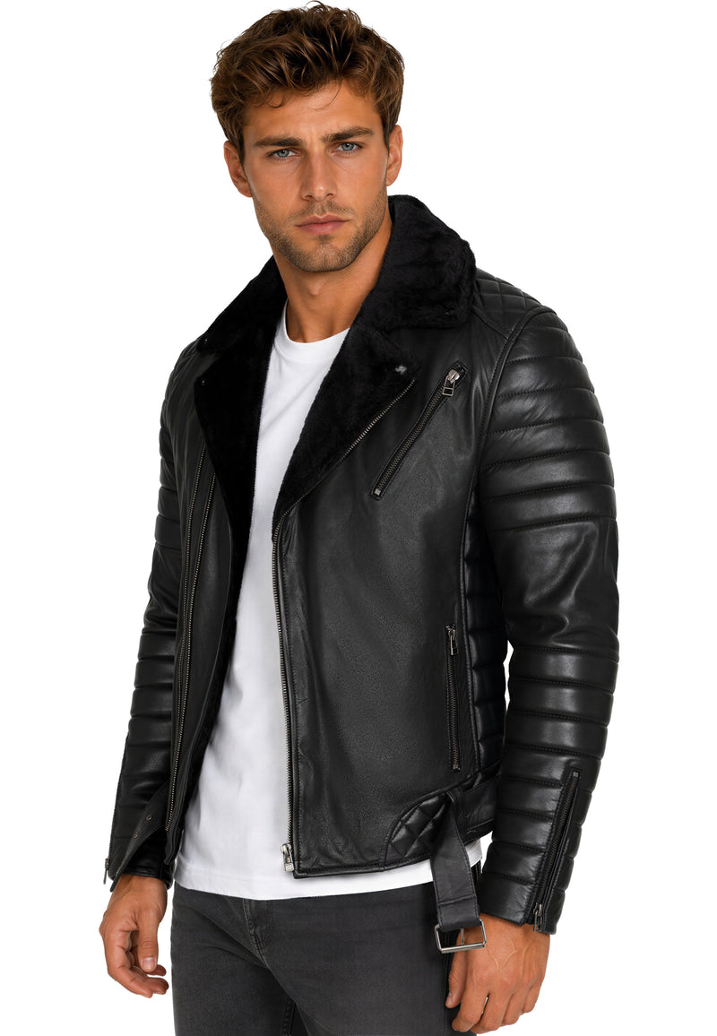 Herren Slim Fit Kunstlederjacke RS008PU - Black - Black Zipper