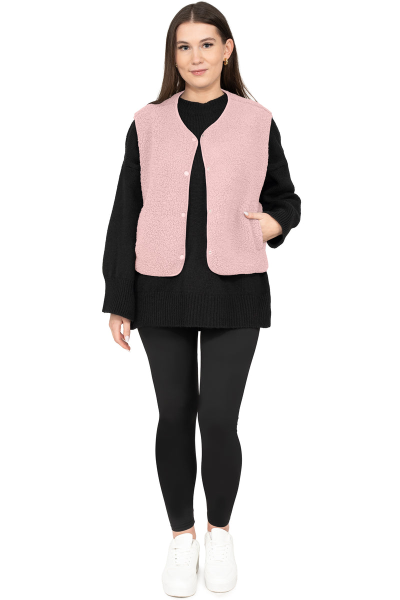 Damen Relaxed Fit Teddy Weste 25RSW098 - Rosa