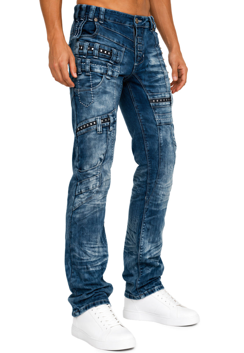 Herren Regular Fit Jeans Stonewashed KM8004 - Blue