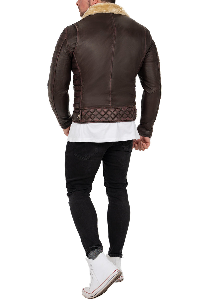 Reichstadt Herren Slim Fit Echtlederjacke mit schwarzem Zipper Braun (Modell RS008LUX) - Ansicht 5