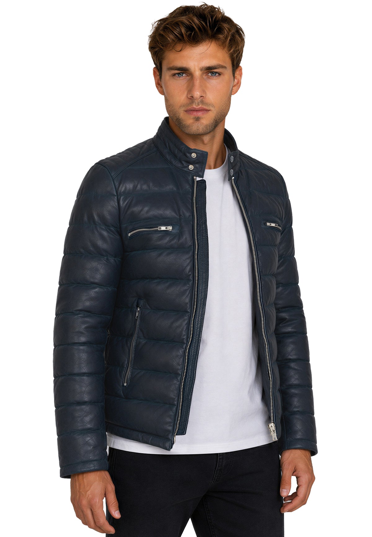 Herren Regular Fit Jacke Echtleder 19RS016 - Navy
