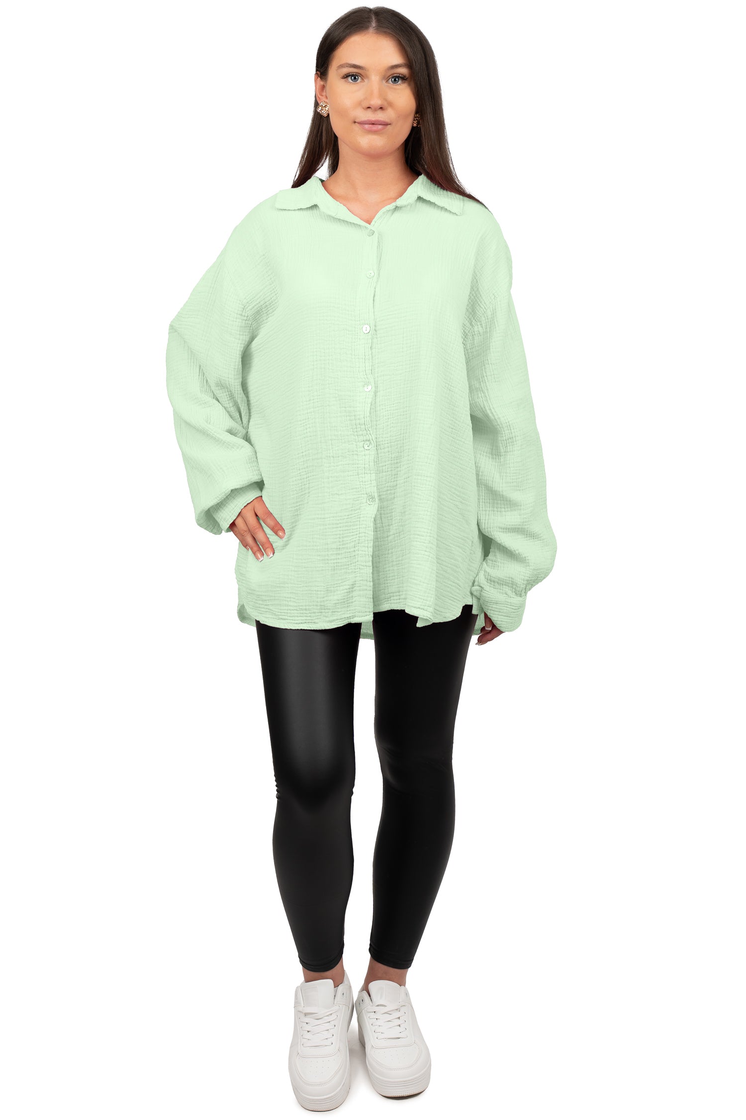 Damen Relaxed Fit Bluse Musselin 25RSW080 - Mint