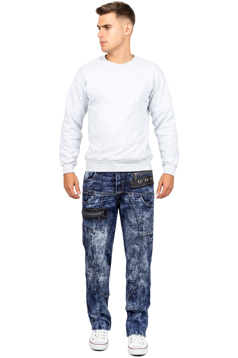 Herren Regular Fit Jeans Stonewashed KM012 - Blue