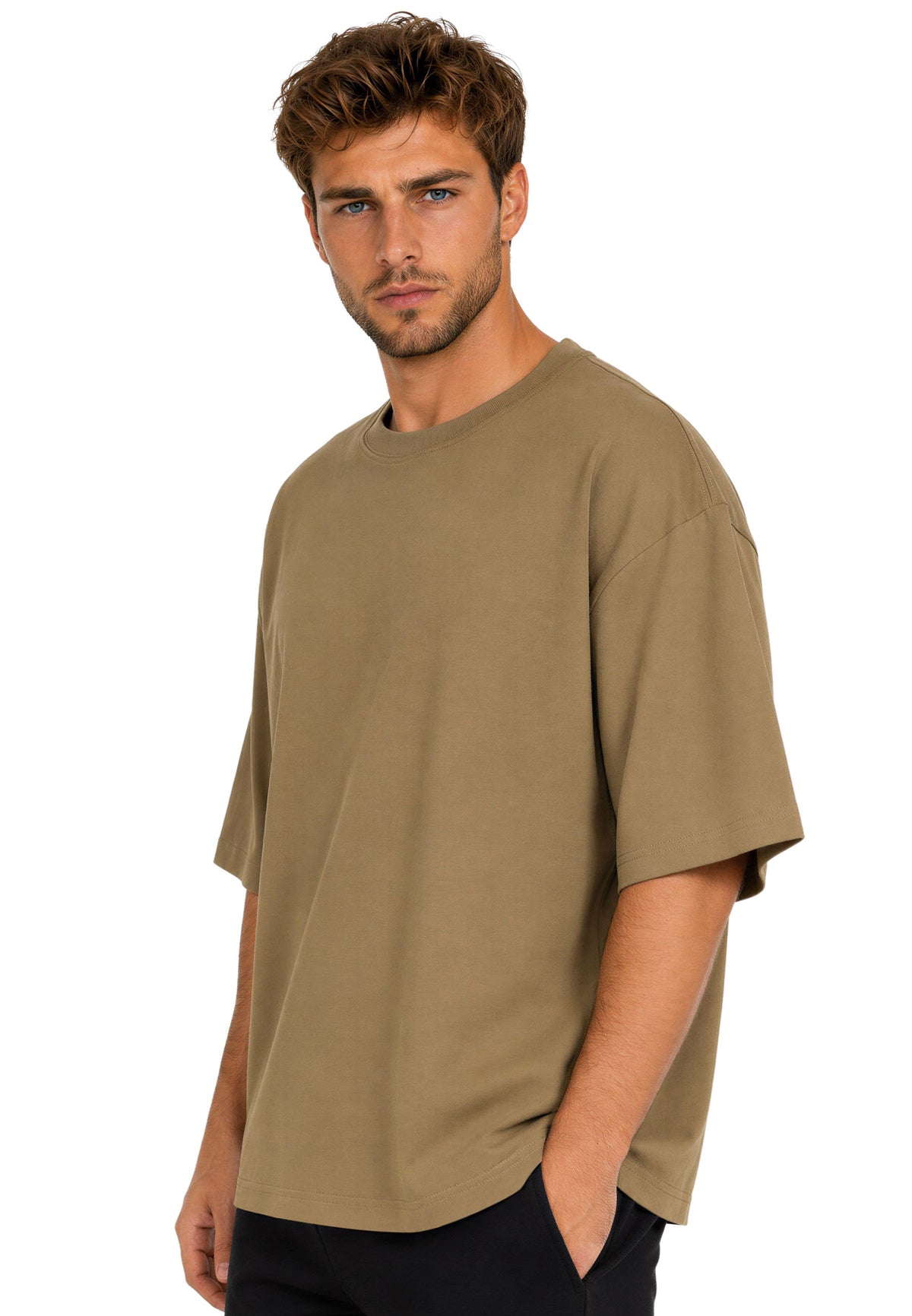 Herren Oversized T-Shirt in Khaki – Reichstadt – Ansicht 5