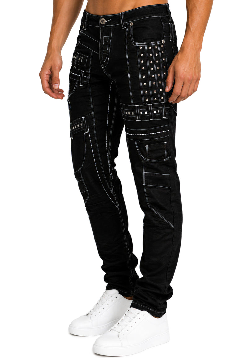 Herren Regular Fit Jeans Stonewashed KM8004 - Black