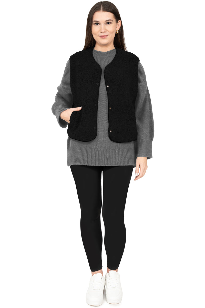 Damen Relaxed Fit Teddy Weste 25RSW098 - Black