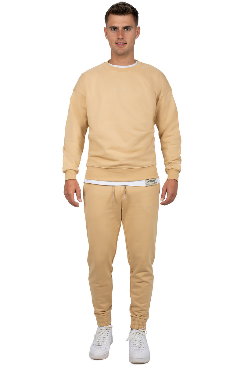 Herren Regular Fit Pullover Logo-Stitching 23RS037 - Beige