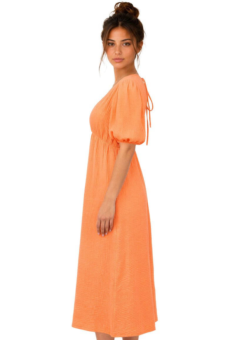Damen Relaxed Fit Sommerkleid Musselin 25RSW077 - Orange
