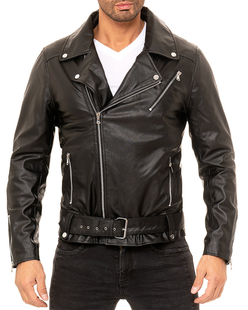 Reichstadt Herren Slim Fit Bikerjacke Echtleder Schwarz mit Silber-Zipper (Modell 19RS018) - Ansicht 5