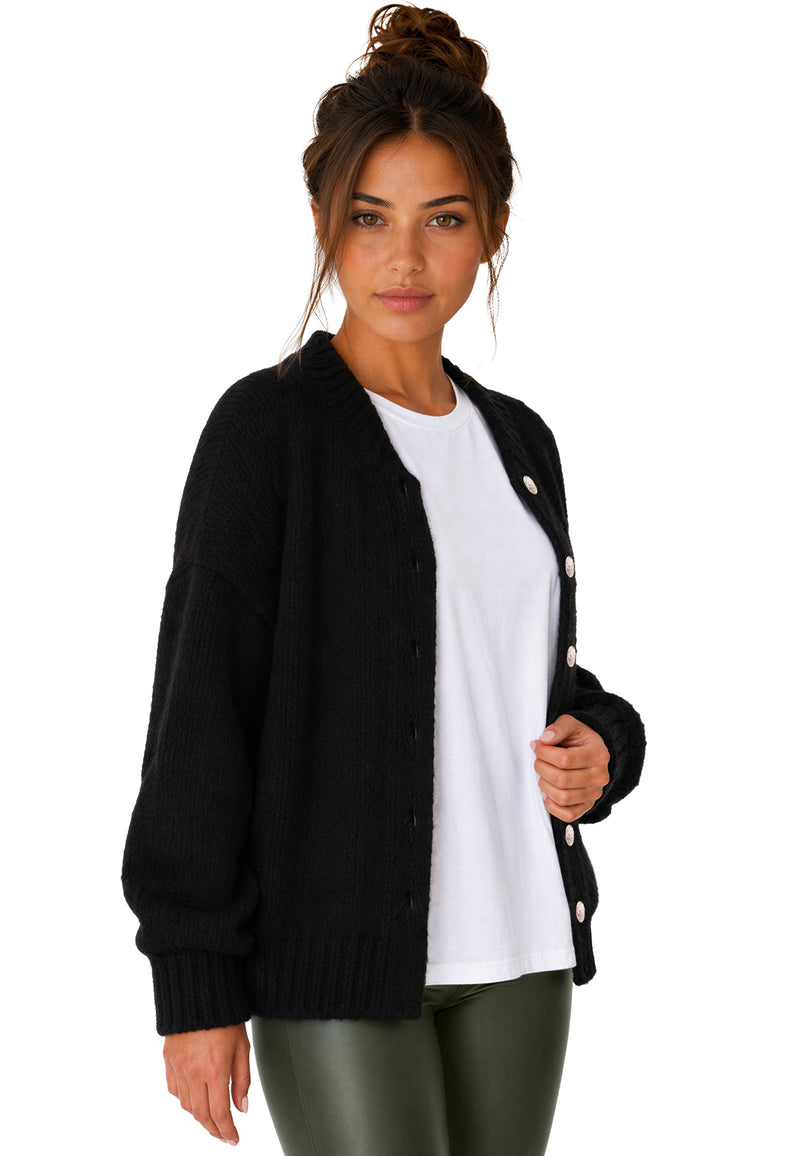 Damen Relaxed Fit Strickjacke 25RSW094 - Black