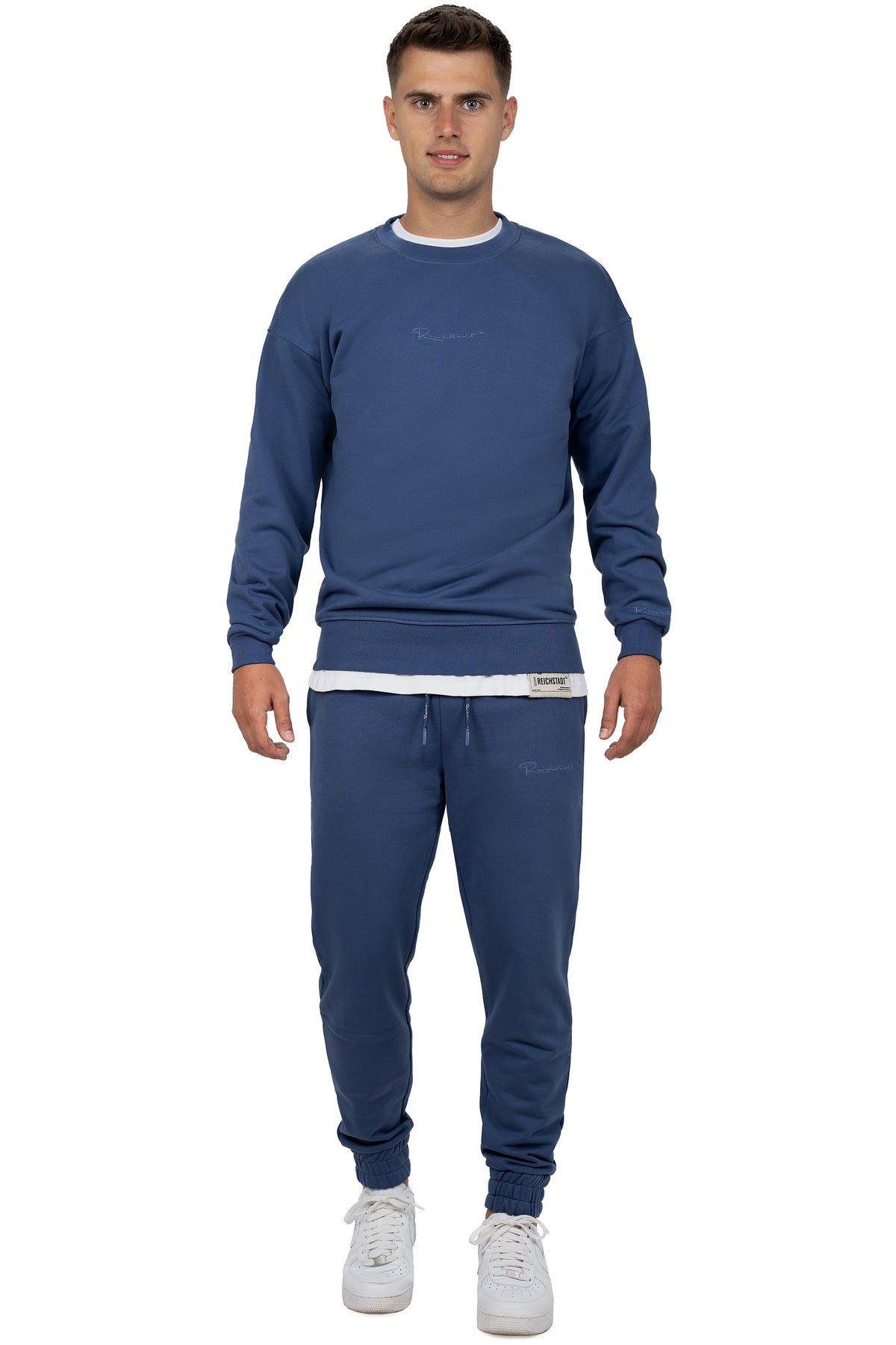 Herren Regular Fit Pullover Logo-Stitching in Dark Blue – Reichstadt – Ansicht 5
