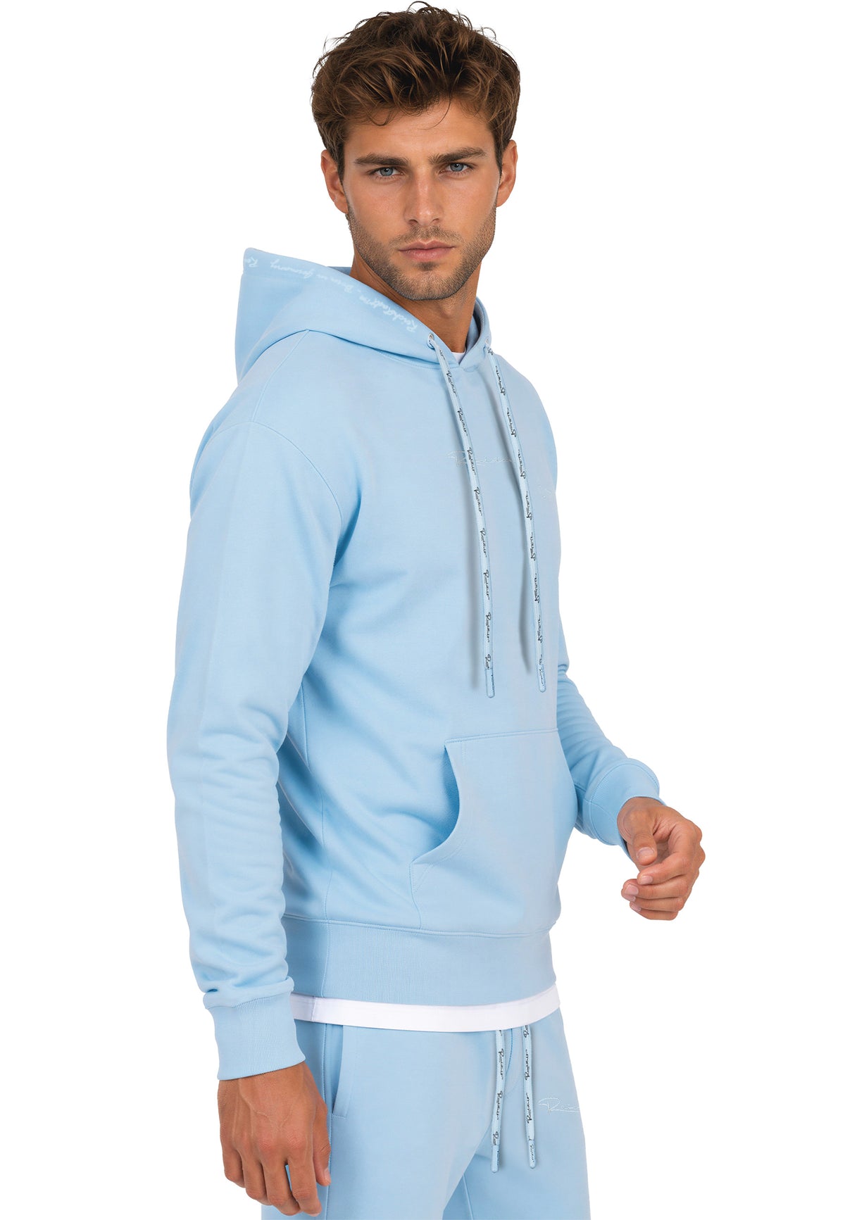 Herren Regular Fit Hoodie Marken-Stick in Baby Blue – Reichstadt – Ansicht 5