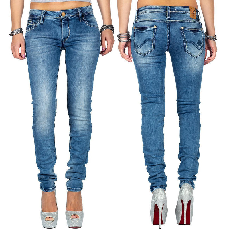 Damen Slim Fit Jeans Stonewashed WD344 - Blue