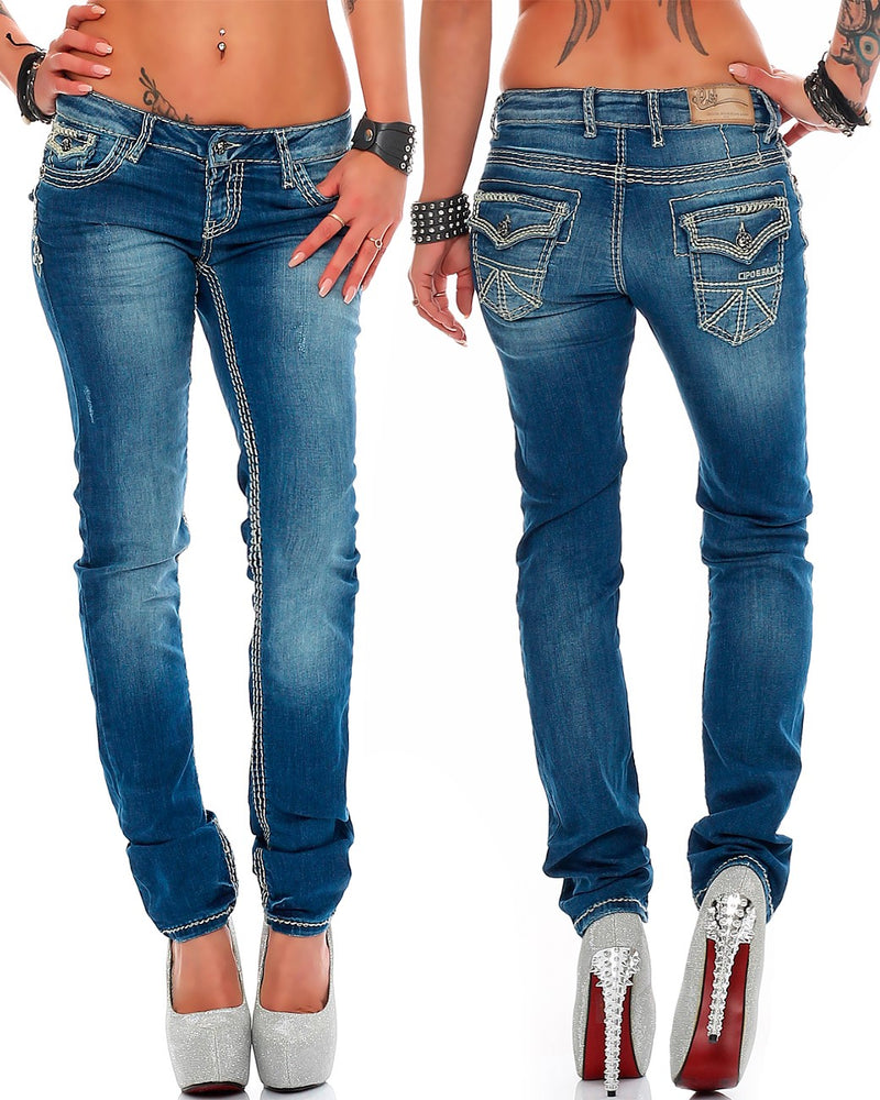 Damen Slim Fit Jeans Stonewashed WD201 - Blue