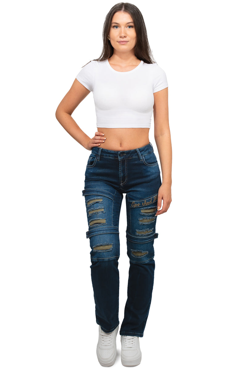 Damen Regular Fit Jeans Stonewashed WD529 - Dark Blue