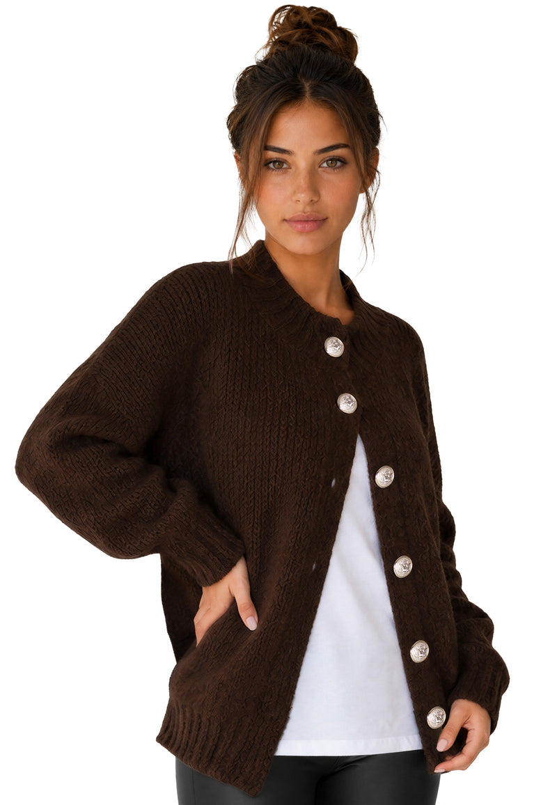 Damen Relaxed Fit Strickjacke 25RSW094 - Brown