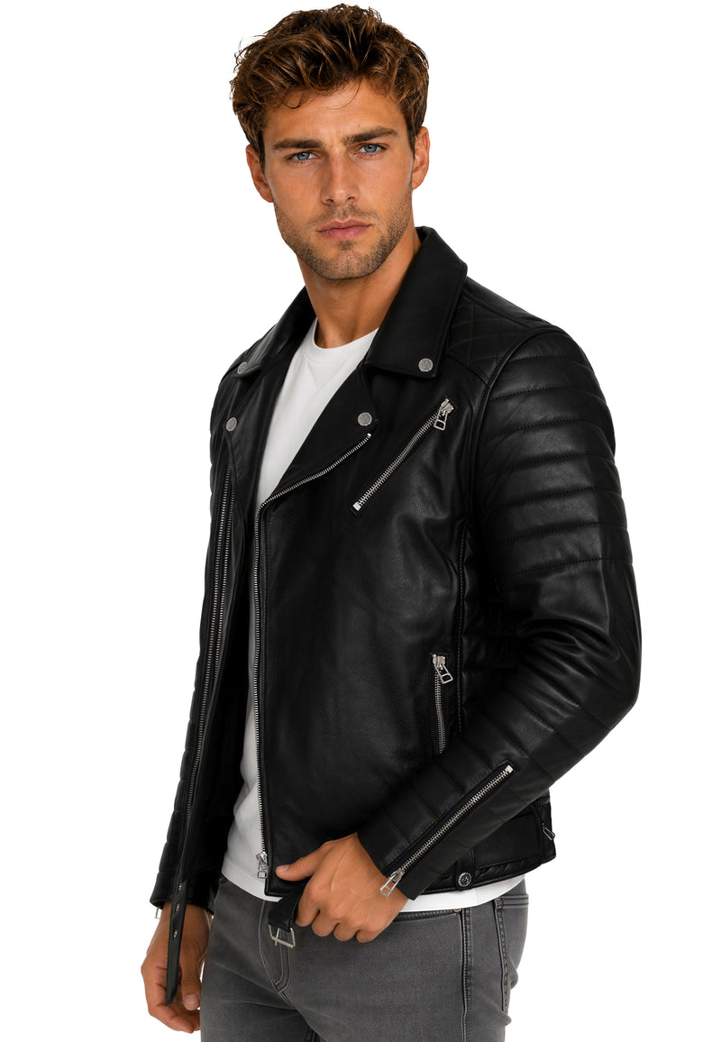 Herren Slim Fit Echtleder Jacke RS001LUX - Black