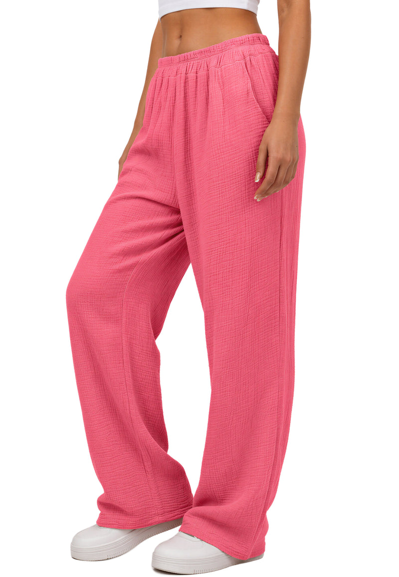 Damen Oversized Hose Musselin 25RSW082 - Pink
