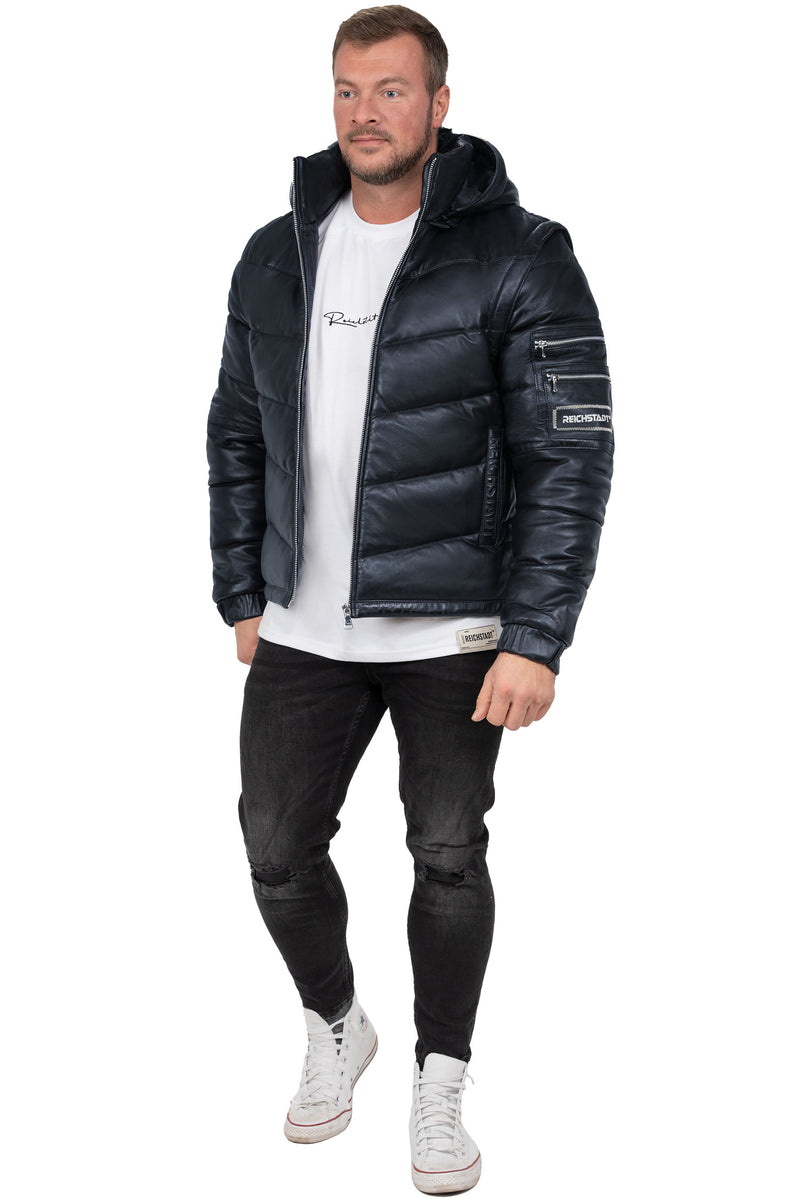 Herren Regular Fit Jacke Echtleder 22RS032LUX - Navy
