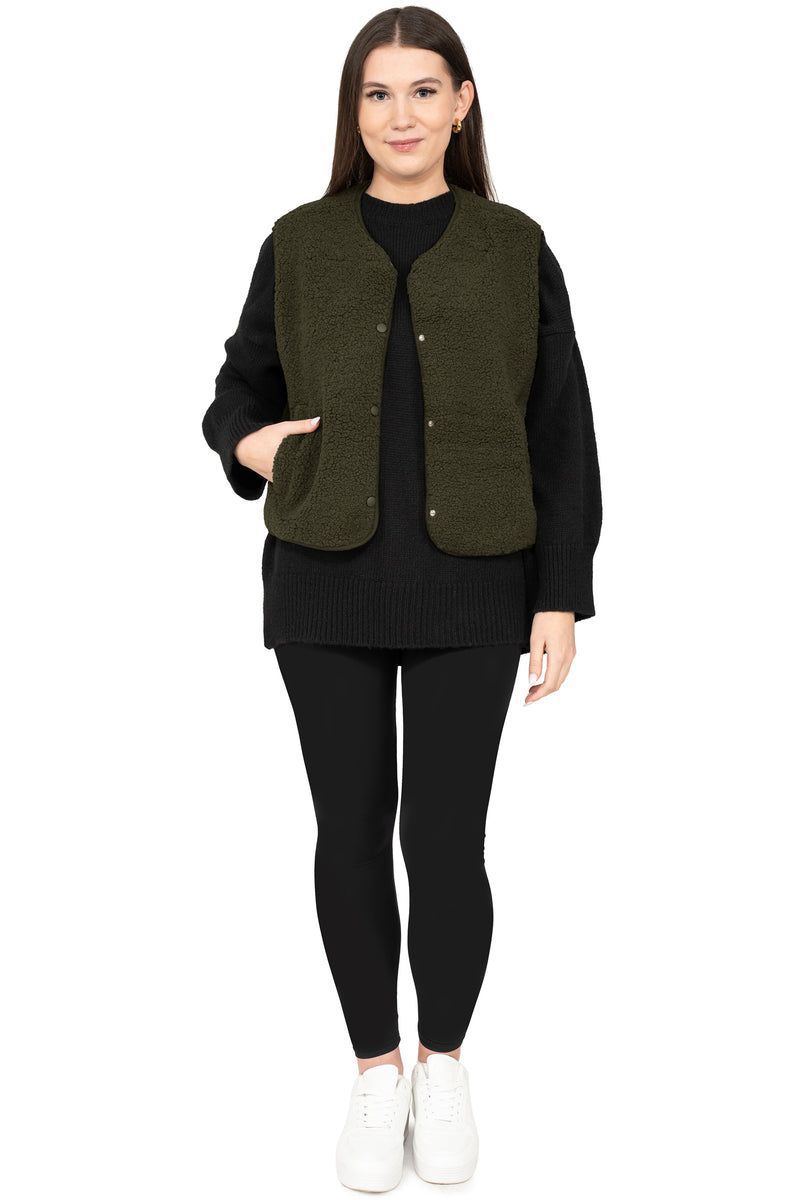 Damen Relaxed Fit Teddy Weste 25RSW098 - Khaki
