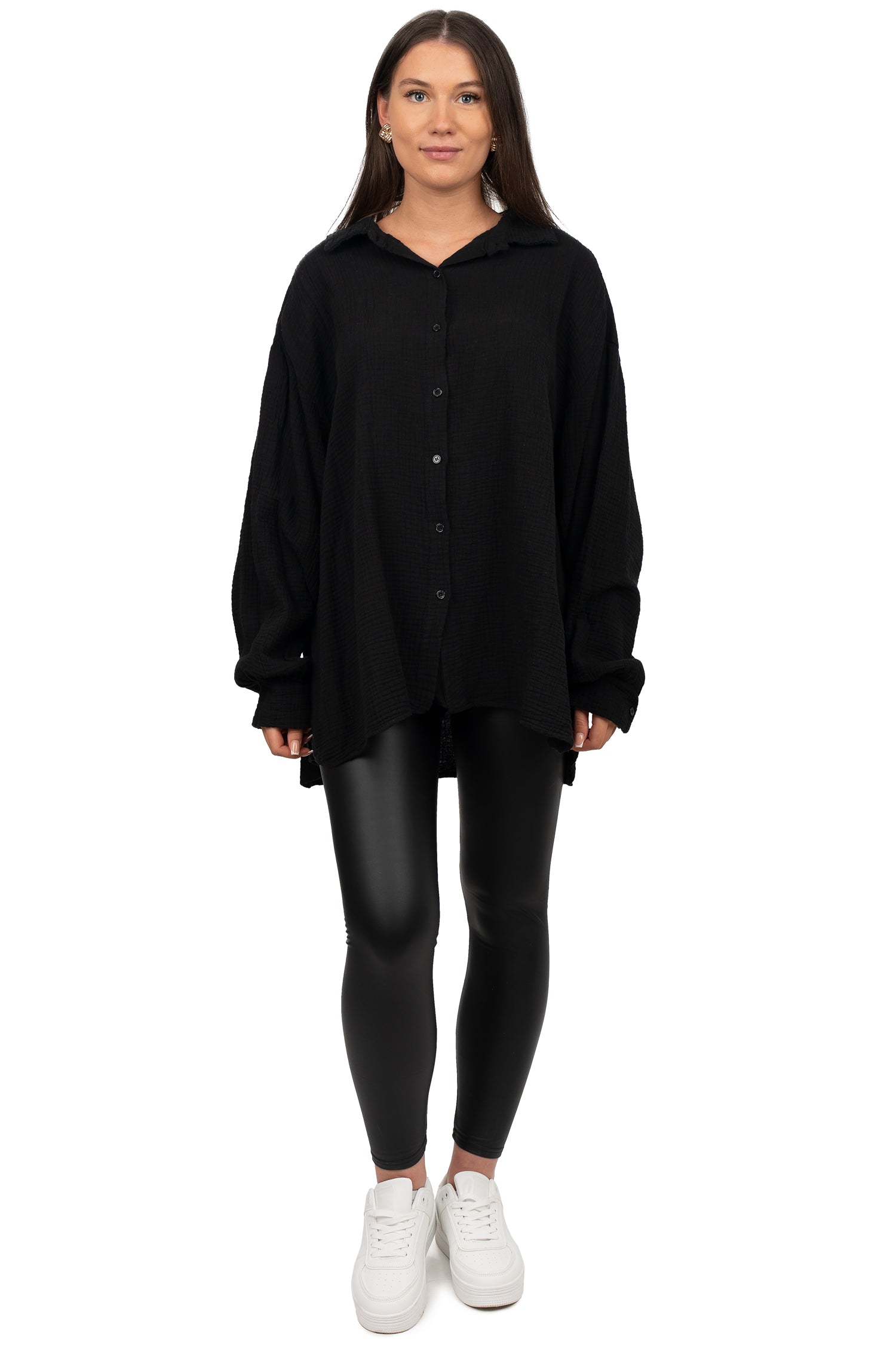 Damen Relaxed Fit Bluse Musselin 25RSW080 - Black