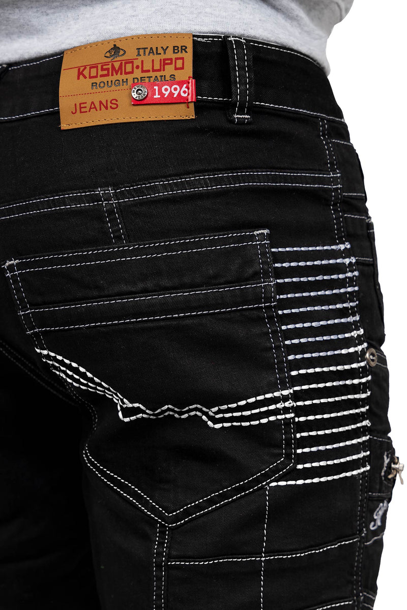 Herren Regular Fit Jeans Mid Waist KM020-1 - Black