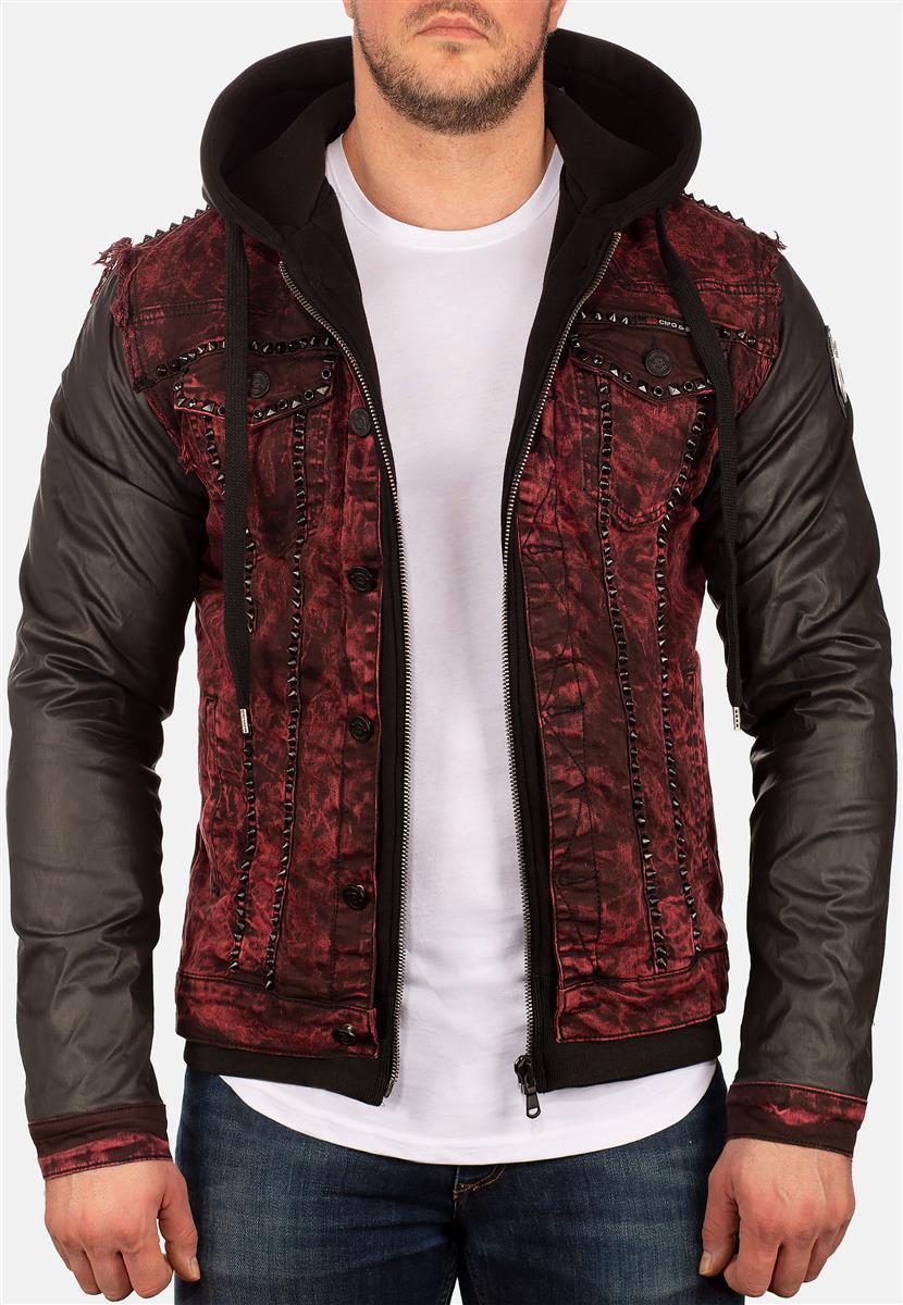 Herren Bequem Kapuzen Sweatjacke Denim in Bordeaux – Cipo & Baxx – Ansicht 5