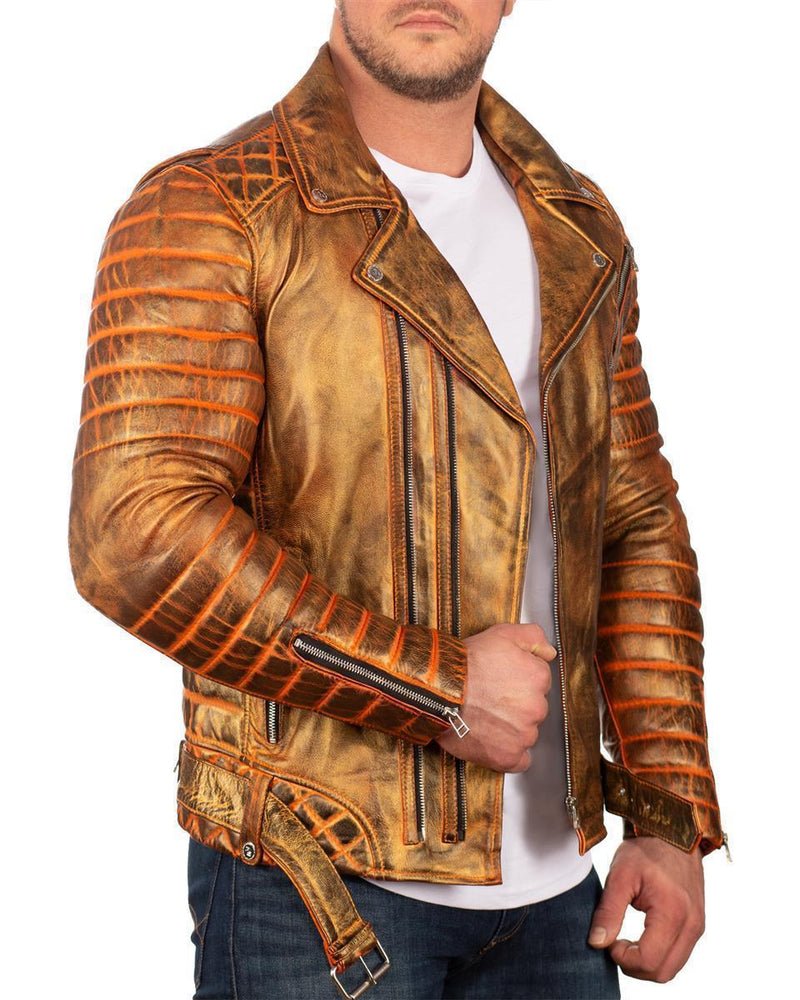 Herren Slim Fit Echtleder Jacke RS001LUX - Gold