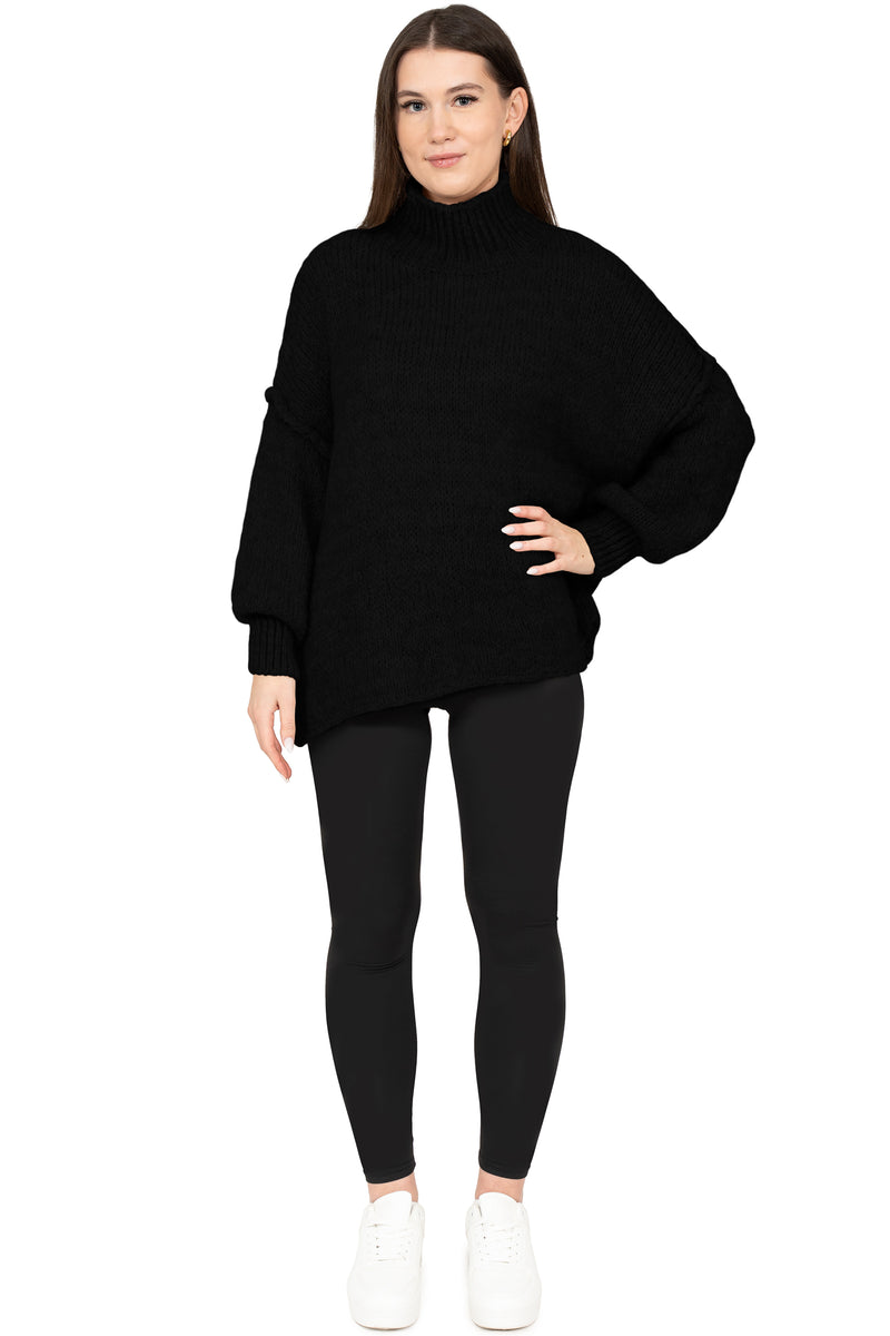 Damen Relaxed Fit Strickpullover 25RSW092 - Black