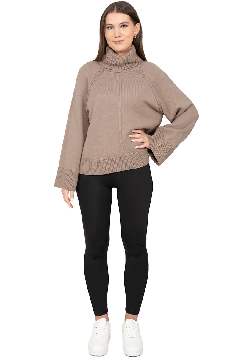 Damen Relaxed Fit Rollkragenpullover 25RSW097 - Dark Beige