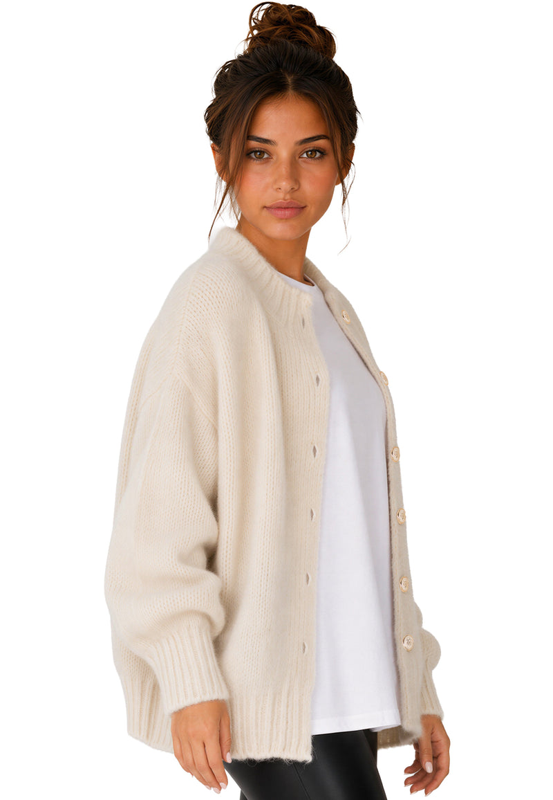Damen Relaxed Fit Strickjacke 25RSW094 - Beige