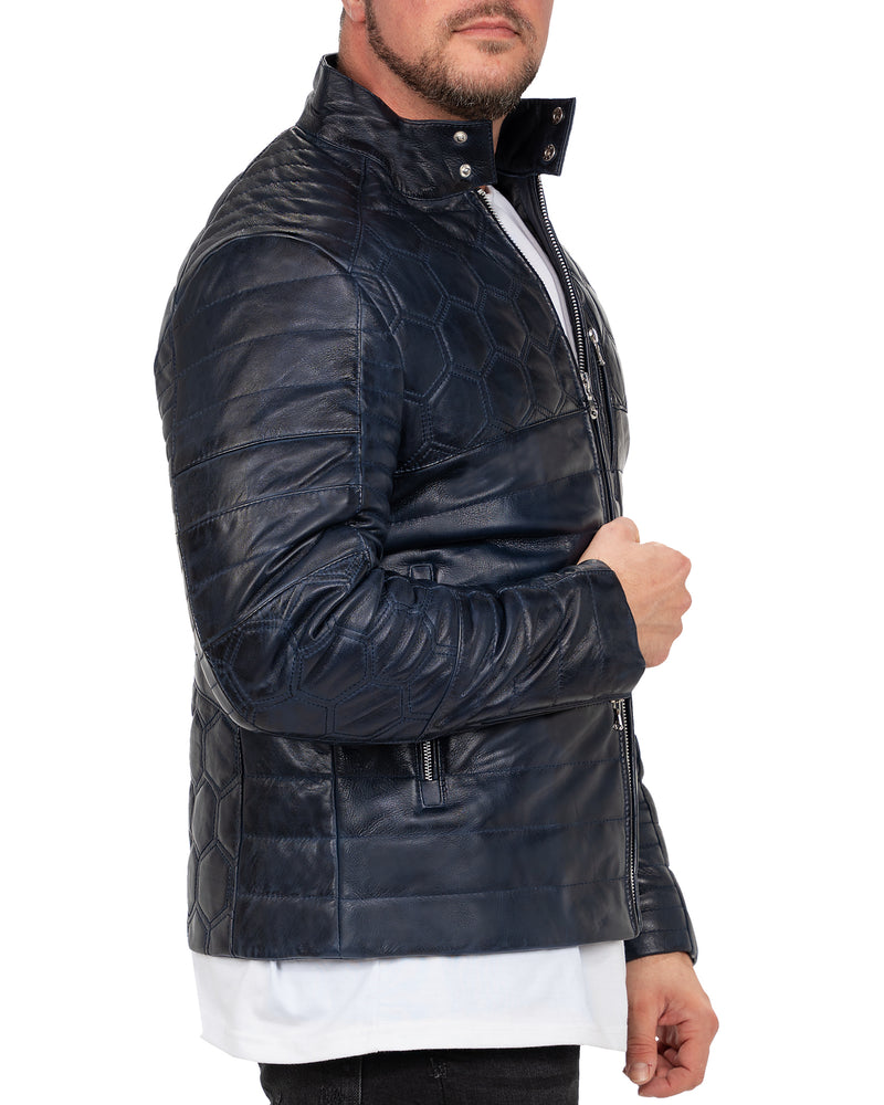 Herren Slim Fit Echtlederjacke Echtleder 22RS31LUX - Navy