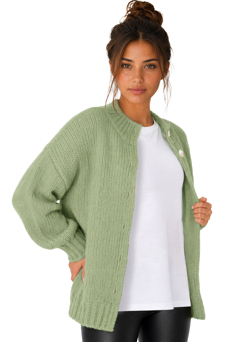 Damen Relaxed Fit Strickjacke 25RSW094 - Green