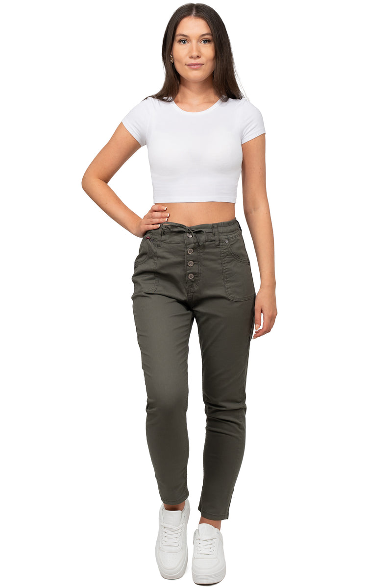 Damen Regular Fit Hose Mid Waist WD508 - Khaki