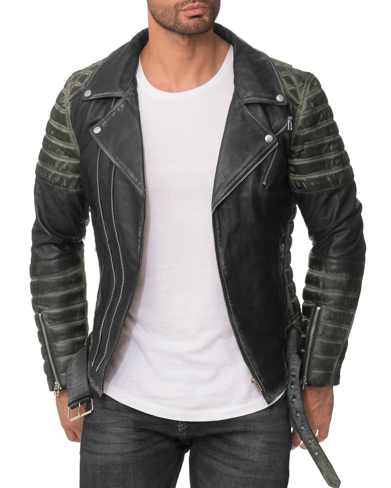 Herren Slim Fit Echtleder Jacke RS001LUX - Fungi Green
