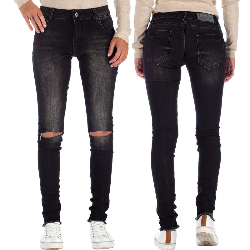 Damen Slim Fit Jeans Stonewashed 19CB05 - Black