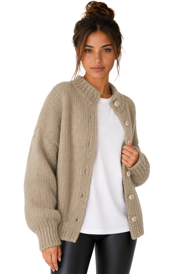 Damen Relaxed Fit Strickjacke 25RSW094 - Dark Beige