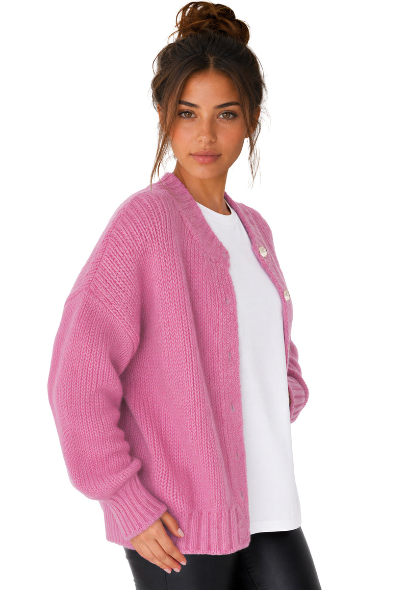 Damen Relaxed Fit Strickjacke 25RSW094 - Pink