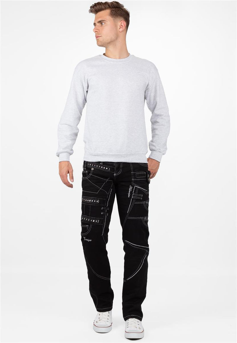 Herren Regular Fit Jeans Stonewashed KM001-1 - Black