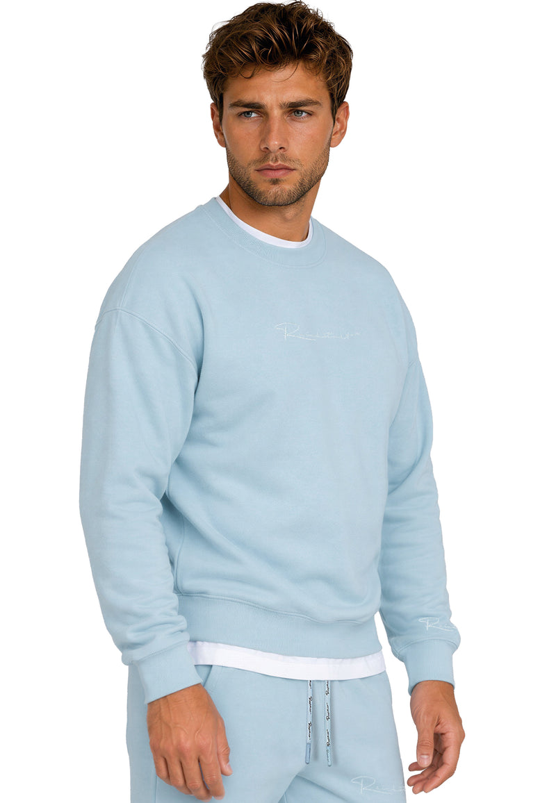 Herren Regular Fit Pullover Logo-Stitching 23RS037 - Baby Blue