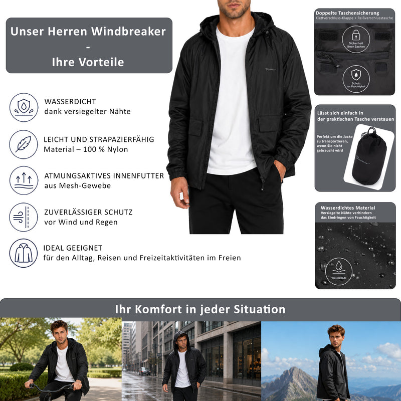 Herren Relaxed Fit Allwetter Windbreaker 24RS053 - Black