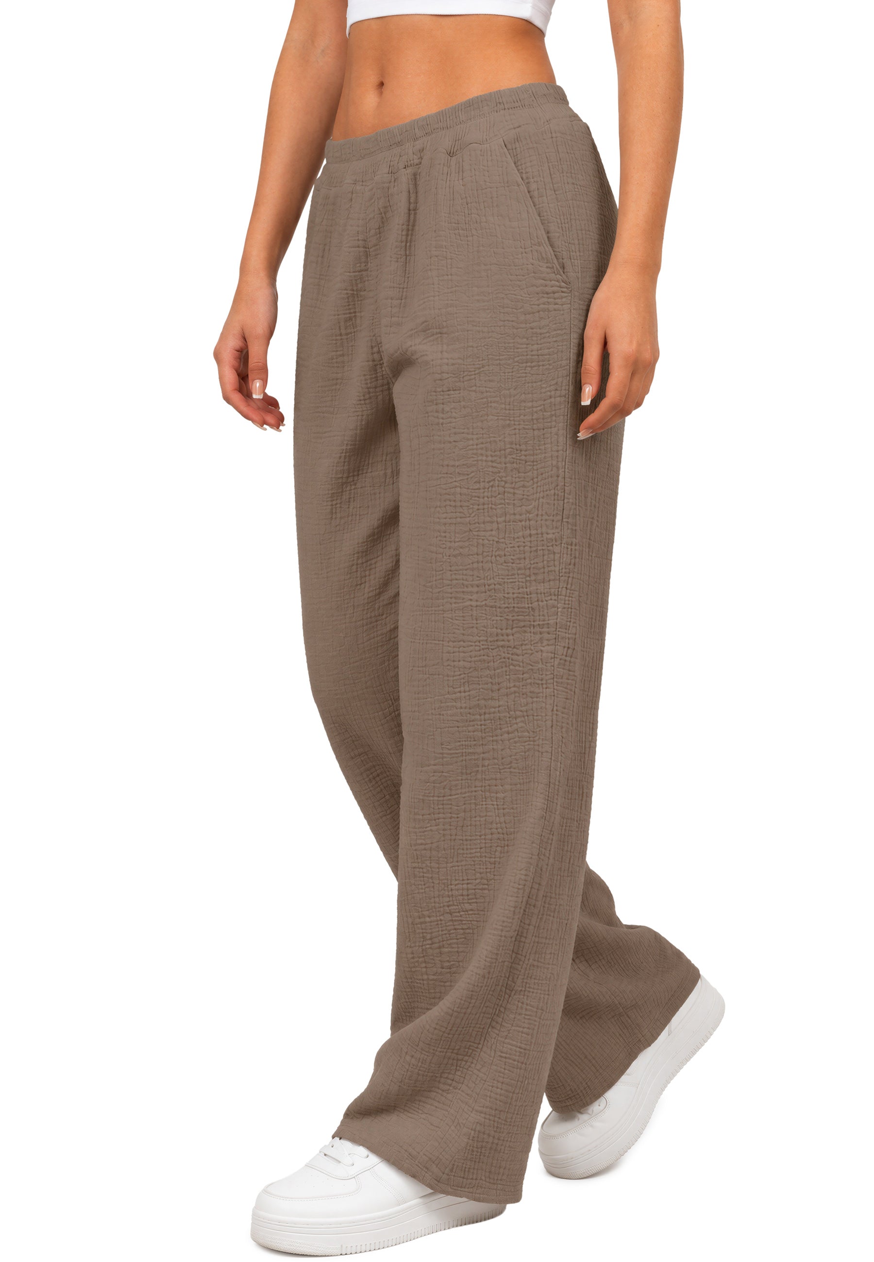 Damen Oversized Hose Musselin 25RSW082 - Taupe