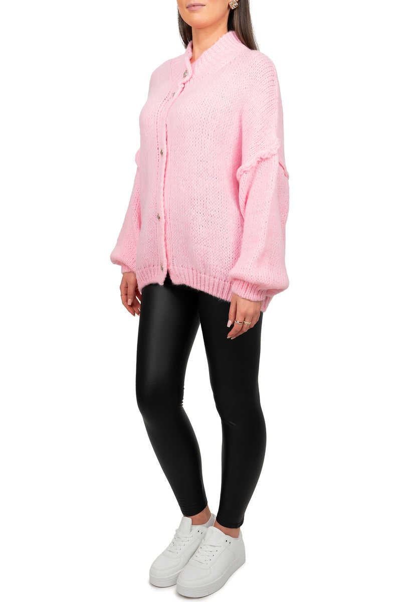 Damen Relaxed Fit Strickjacke Oversized-Look 25RSW068 - Pink