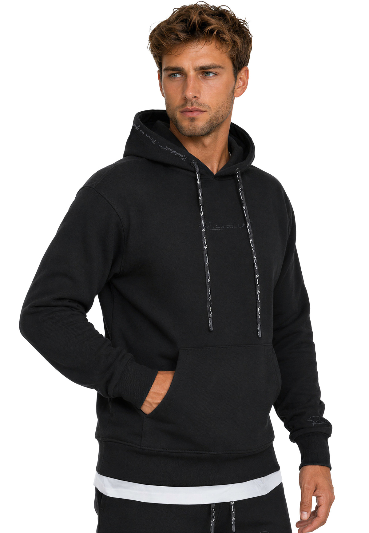 Herren Regular Fit Hoodie Marken-Stick in Black – Reichstadt – Ansicht 5