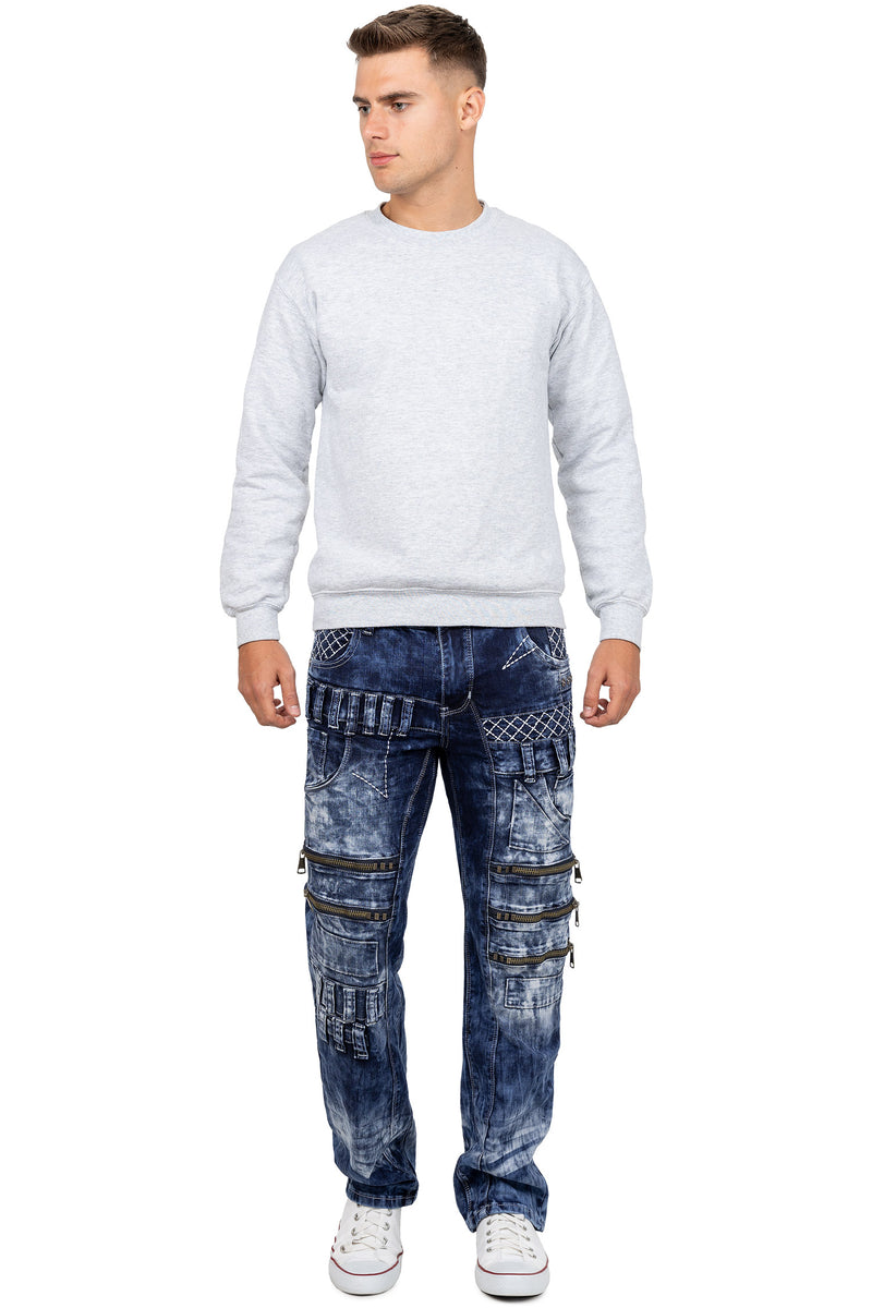 Herren Regular Fit Jeans Stonewashed KM8006 - Blue