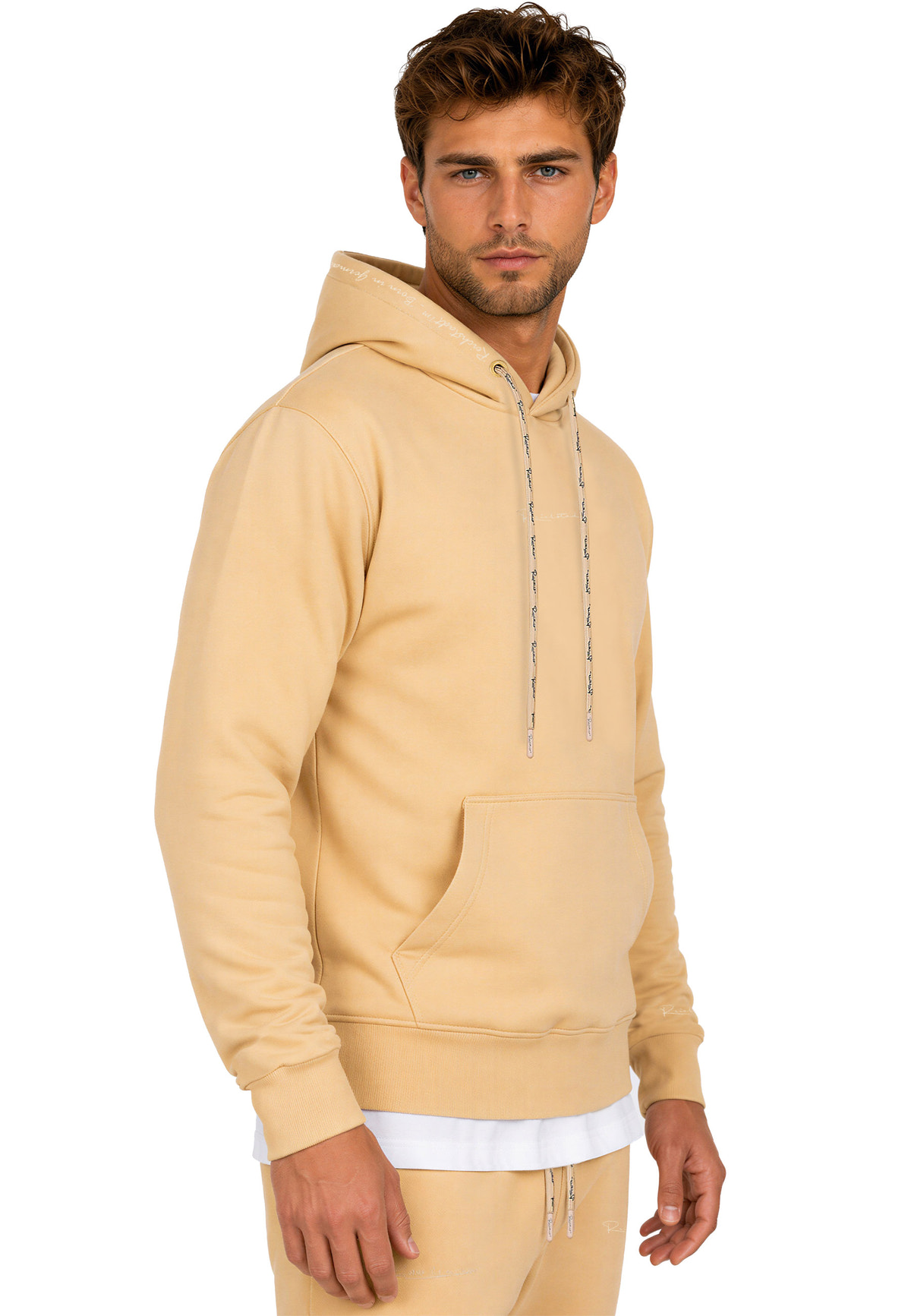 Herren Regular Fit Hoodie Marken-Stick in Beige – Reichstadt – Ansicht 5