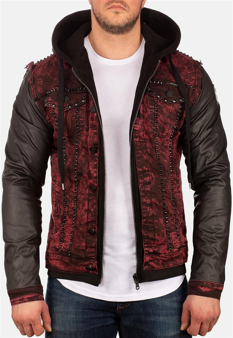 Herren Bequem Kapuzen Sweatjacke Denim CJ259 - Bordeaux