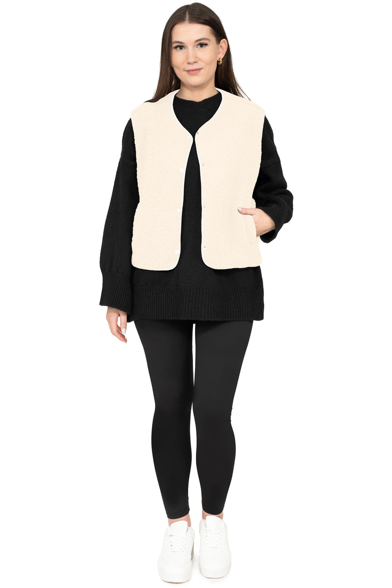 Damen Relaxed Fit Teddy Weste 25RSW098 - White