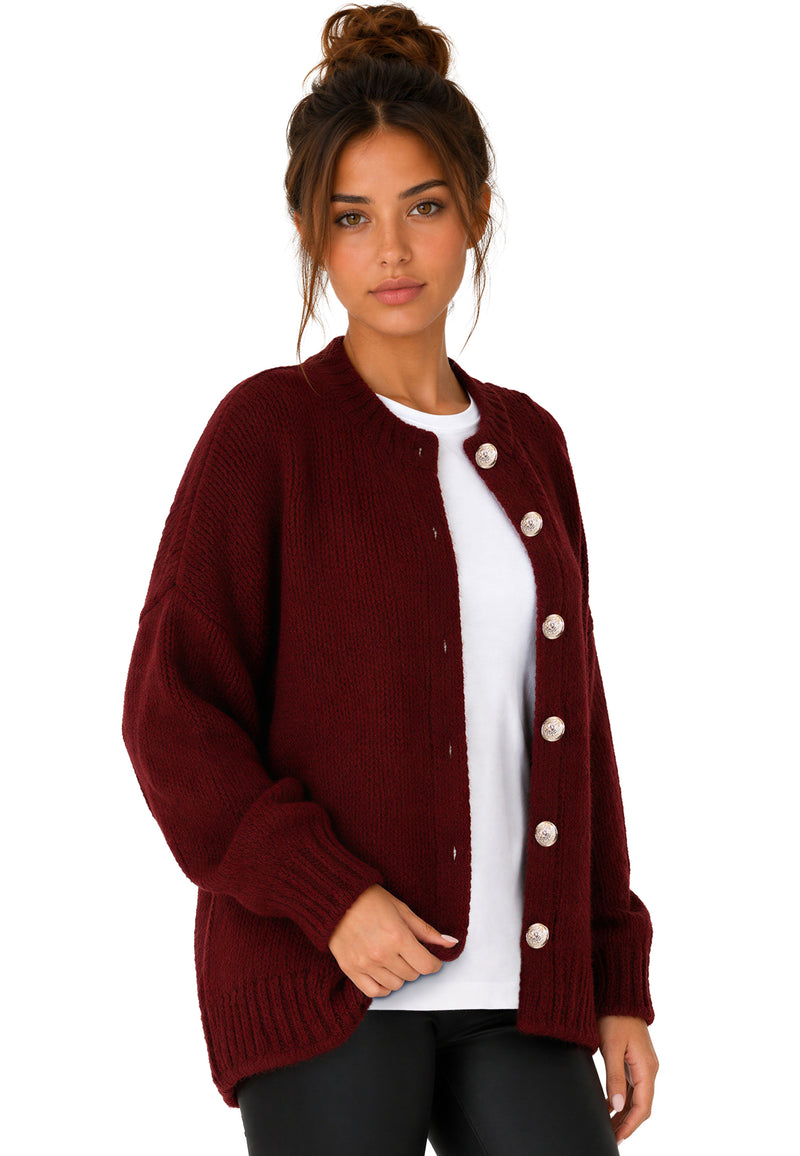 Damen Relaxed Fit Strickjacke 25RSW094 - Bordeaux
