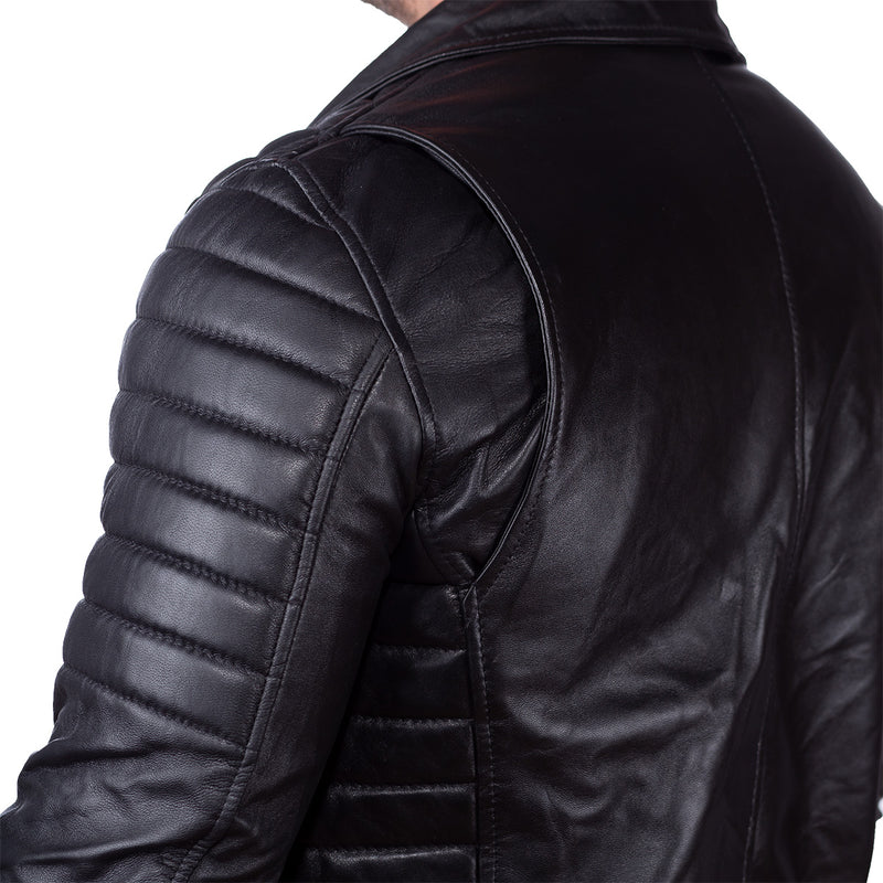 Herren Slim Fit Kunstleder Jacke Silver Zipper RS001X PU - Black